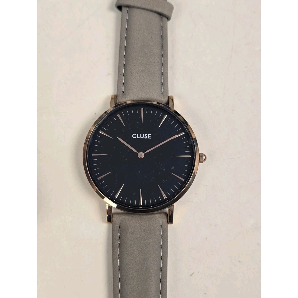 Cluse La Boheme Watch Women Rose Gold Case 38mm Gray Leather Band Black Dial NWT